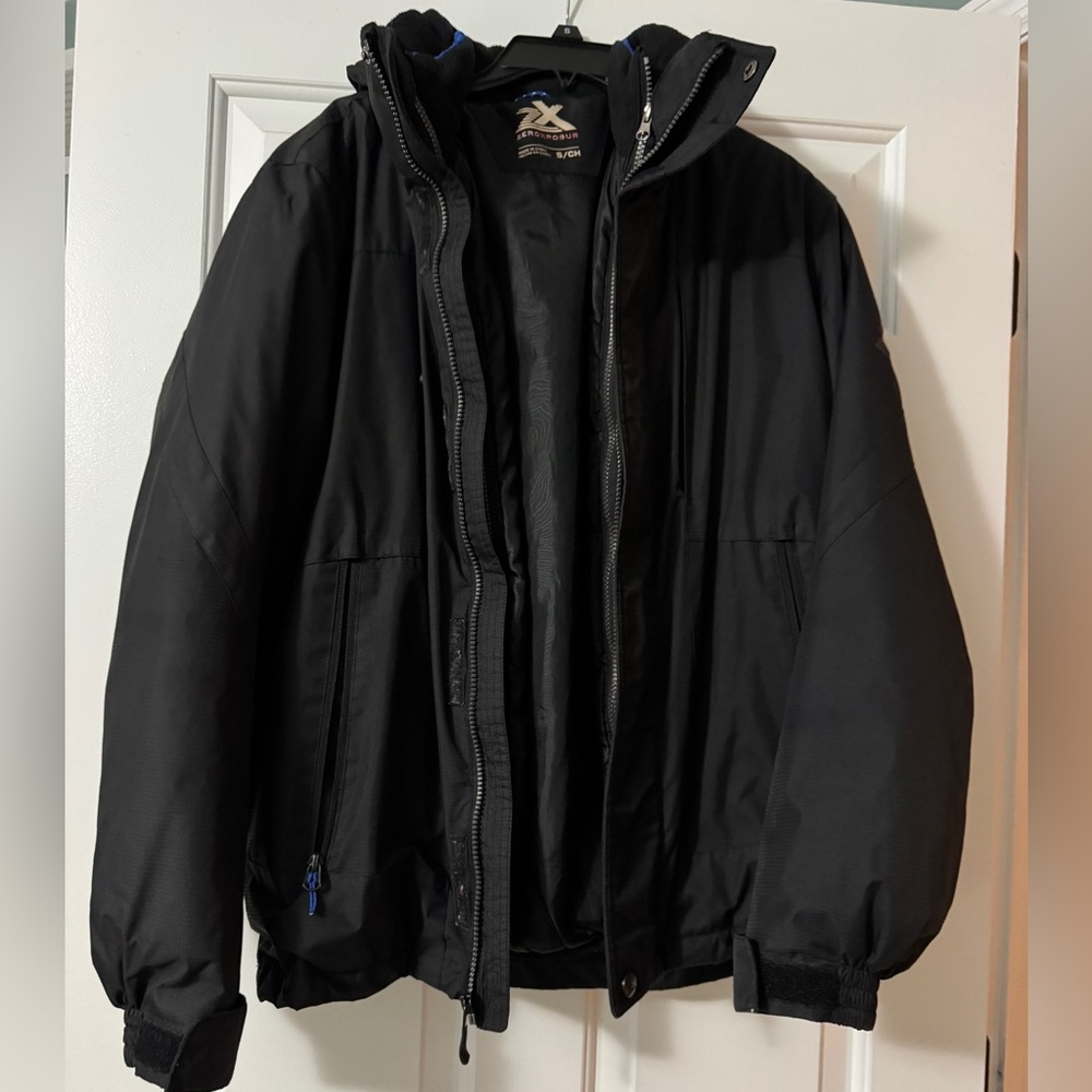 Men’s 3 in 1 size small winter coat, jacket and coat, blue and black, ZeroXPosur